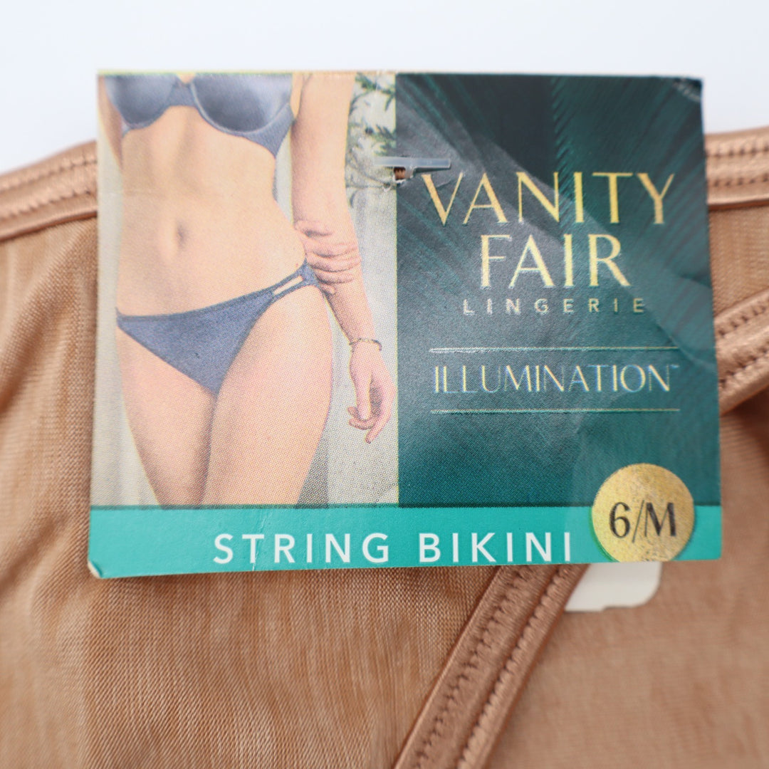 Vanity Fair Illumination String Bikini Panty Womens Medium Brown Stretch Knit