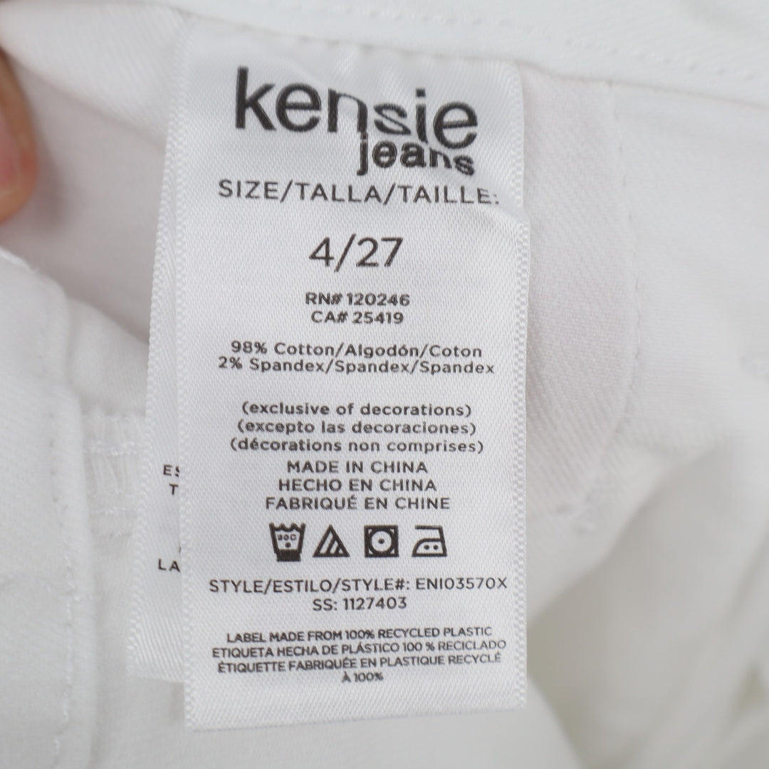 Kensie Jeans Womens 4/27 Tall White Denim Cotton Stretch Raw Hem Straight Leg