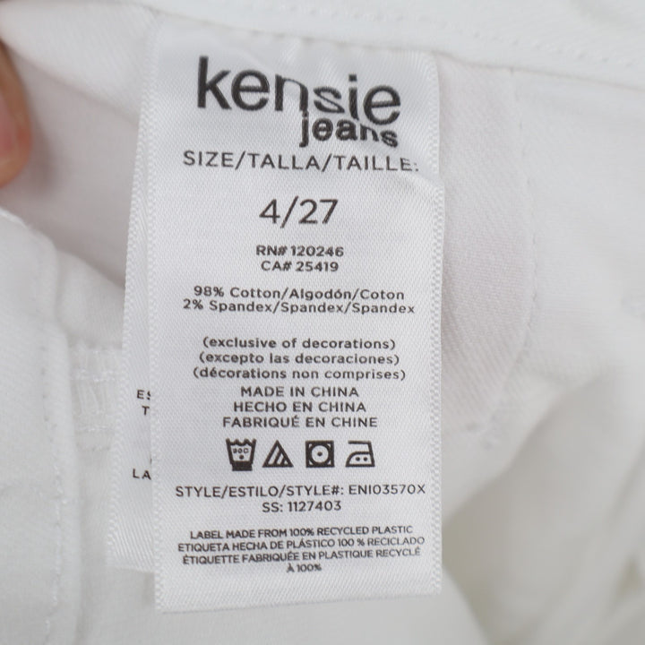 Kensie Jeans Womens 4/27 Tall White Denim Cotton Stretch Raw Hem Straight Leg