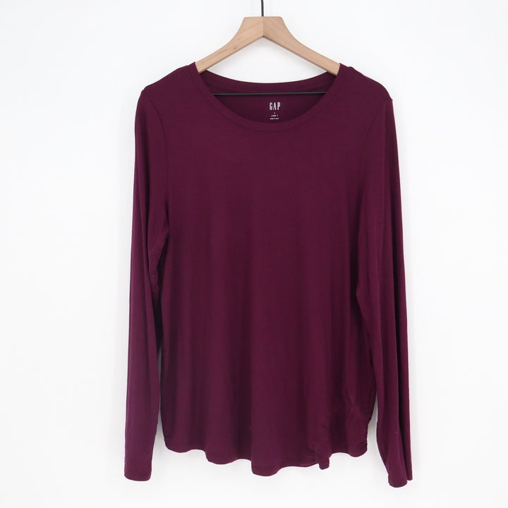 Gap Luxe T Women's Large Burgundy Maroon Long Sleeve Crew Neck Relaxed Top