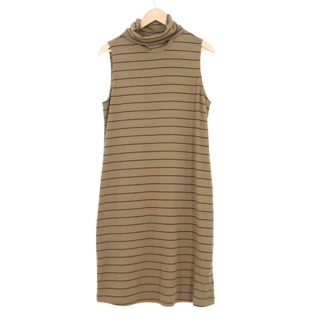 Old Navy Womens Large Olive Green Black Striped Sleeveless Turtleneck Midi Dress