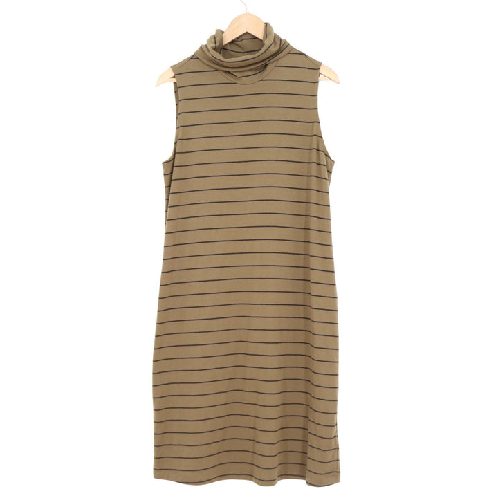 Old Navy Womens Large Olive Green Black Striped Sleeveless Turtleneck Midi Dress
