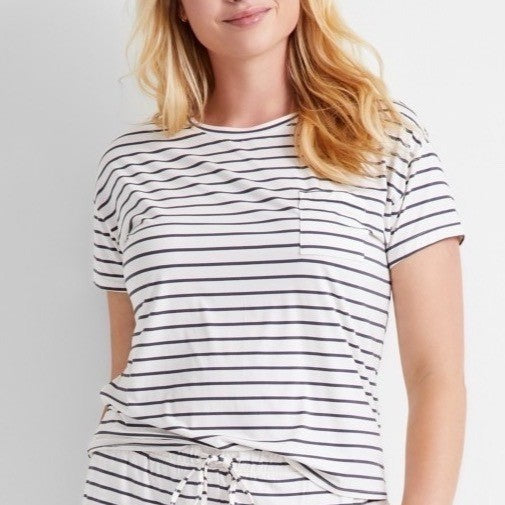 State Of Day Intimates Pajamas Top Womens Large White Stretch Striped Fluid Knit