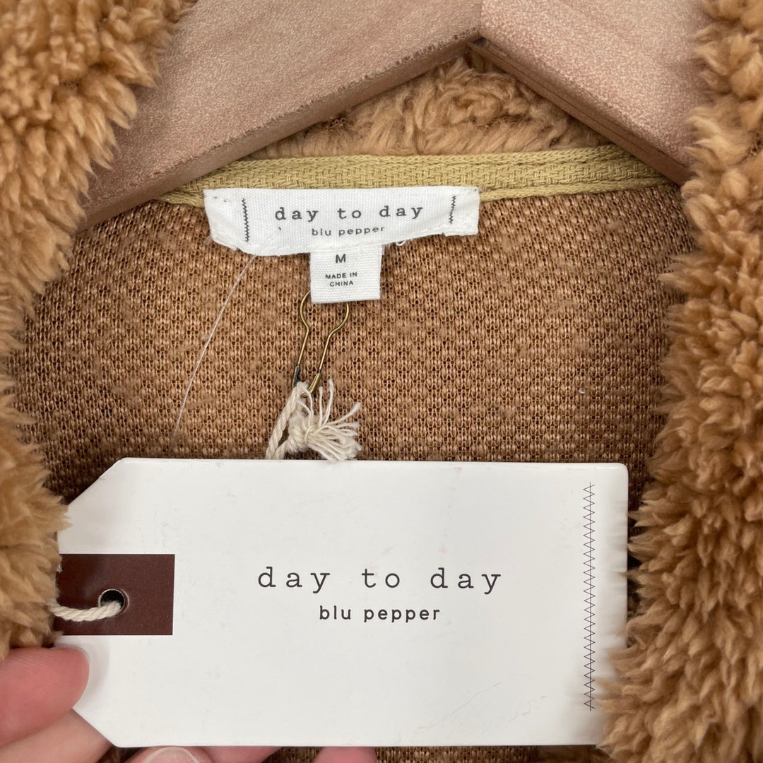 Blu Pepper Fuzzy Teddy Bear Fleece Zip Up Hoodie Jacket Brown Size M