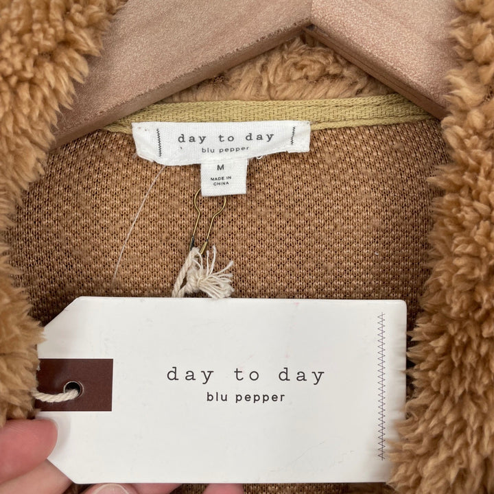 Blu Pepper Fuzzy Teddy Bear Fleece Zip Up Hoodie Jacket Brown Size M