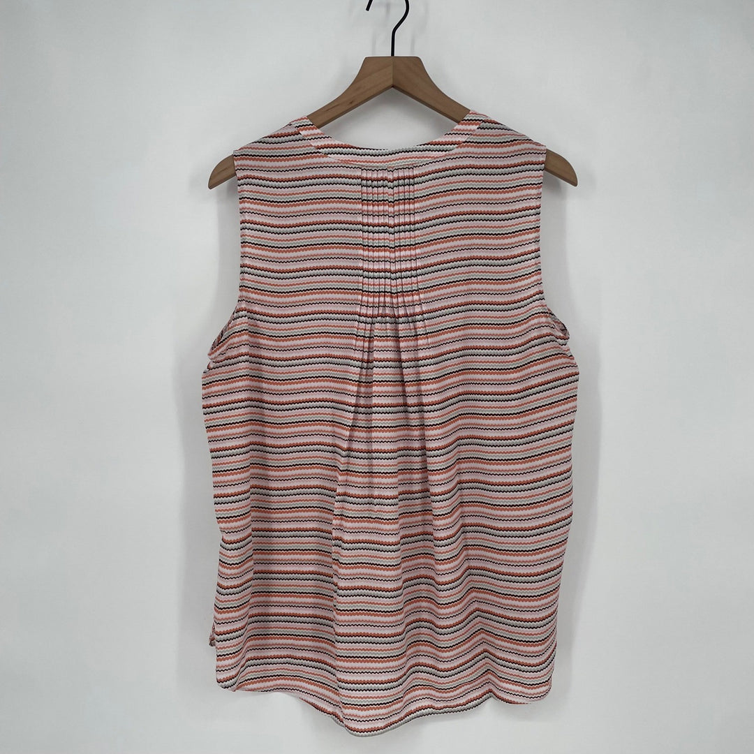 NYDJ Womens Size L Sleeveless V Neck Chevron Stripe Blouse Top Pink Orange Brown