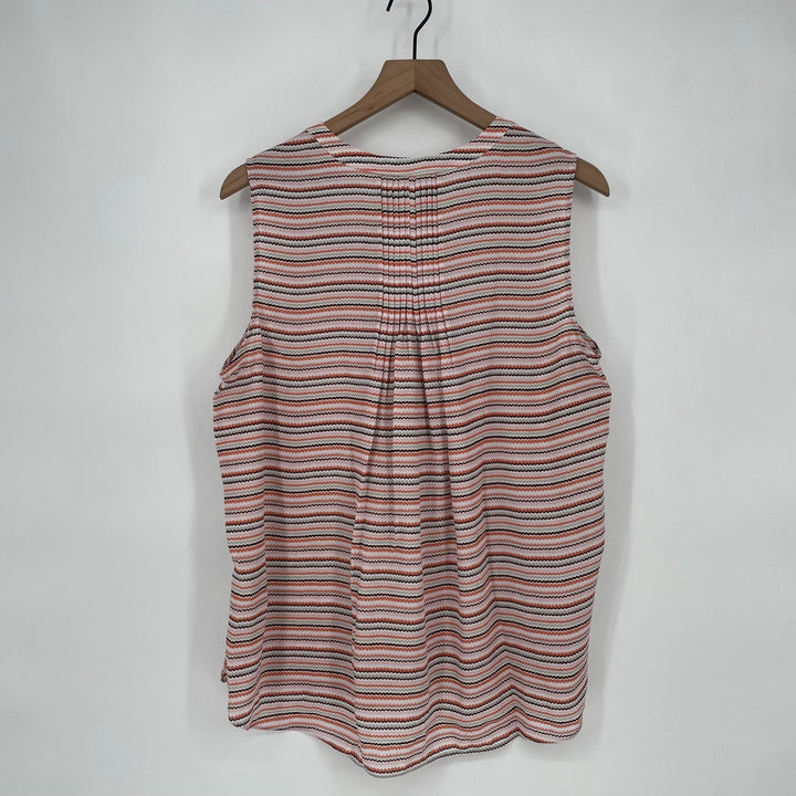 NYDJ Womens Size L Sleeveless V Neck Chevron Stripe Blouse Top Pink Orange Brown