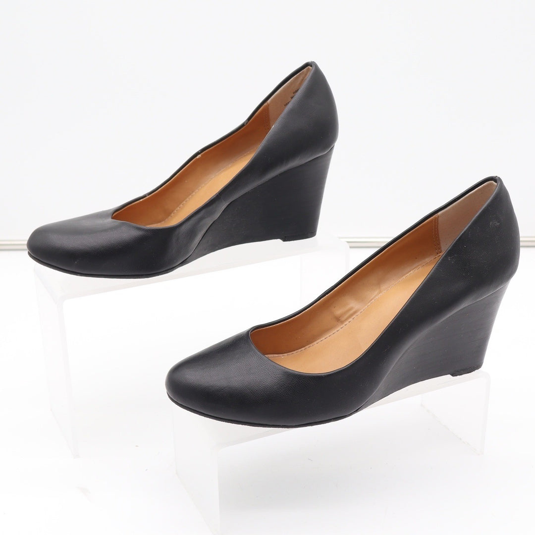 Nine West Highway3Y Black Wedge Pumps Round Toe Heels Womens 8.5M
