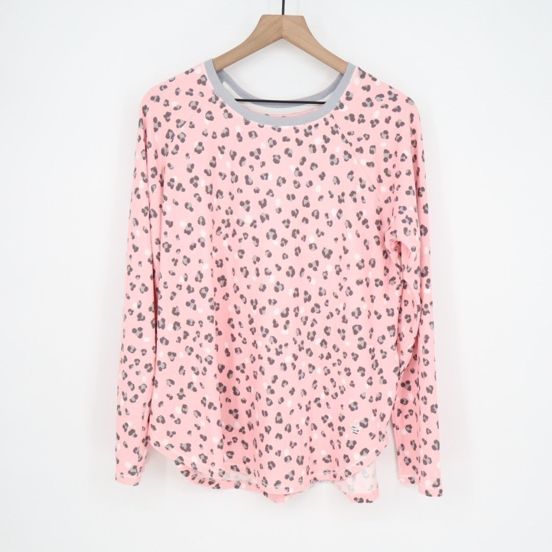 Cuddl Duds Sleepshirt Womens Large Light Pink Leopard Print Stretch Curved Hem