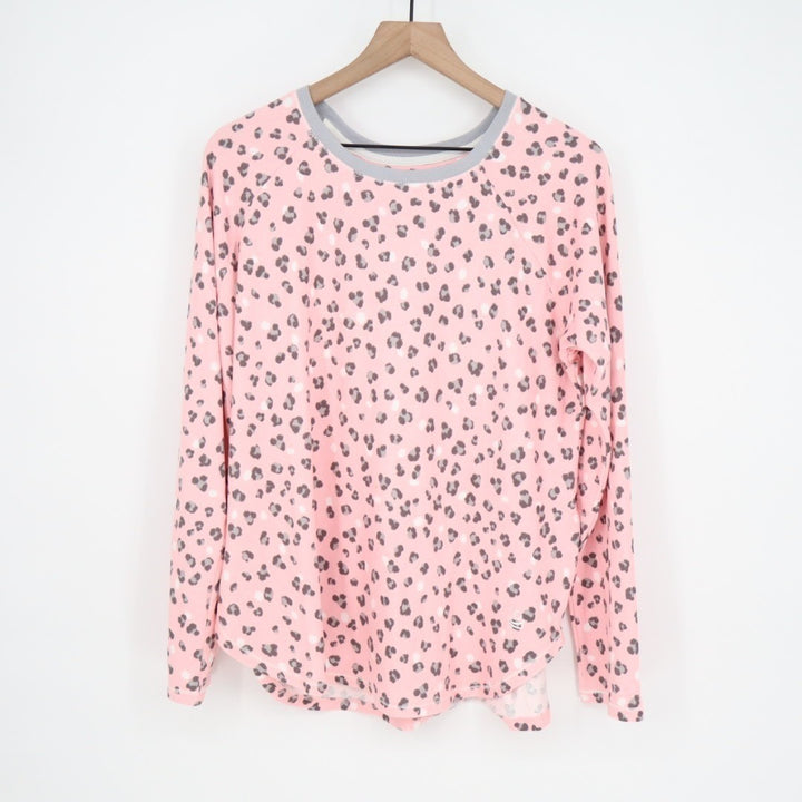 Cuddl Duds Sleepshirt Womens Large Light Pink Leopard Print Stretch Curved Hem