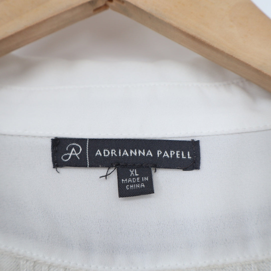 Adrianna Papell Womens XL Mixed Media Sweater Vest Layered Shirt White Cream
