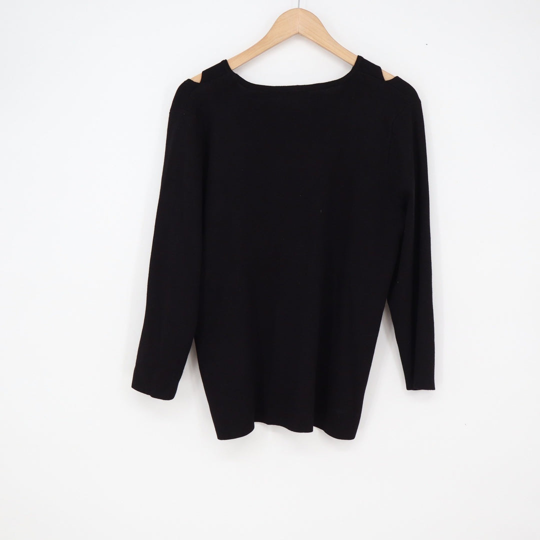 Cable & Gauge Sweater Womens XL Cold Shoulder Black Cut Out Knit Excellent