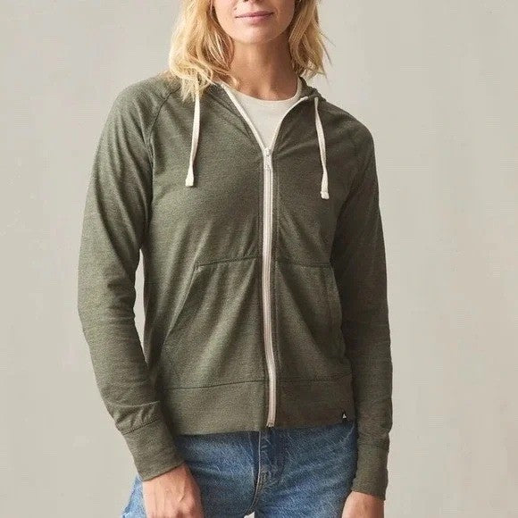American Giant Lightweight Full Zip Hoodie Womens Small Forest Night Heather