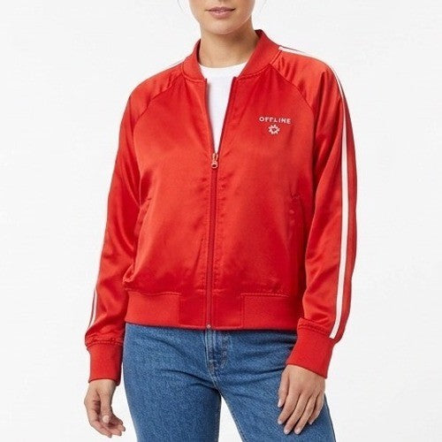 OFFLINE By Aerie Track Jacket Women XL Red Cotton You're A Winner Satin Full Zip