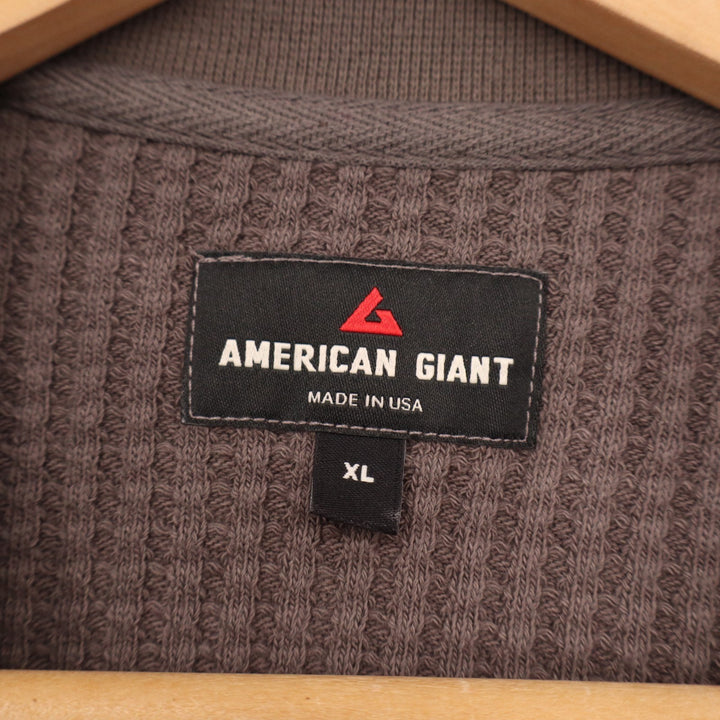 American Giant T-Shirt Mens XL Brown Cotton Stretch Rib Henley Neck Waffle Knit
