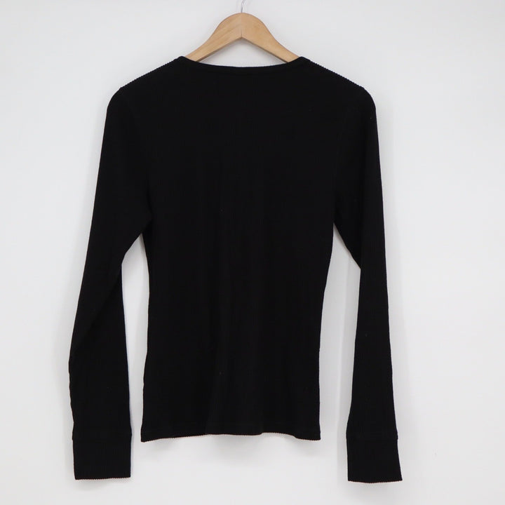 Old Navy Plush Tee Womens Large Black Ribbed Long Sleeve Henley Top