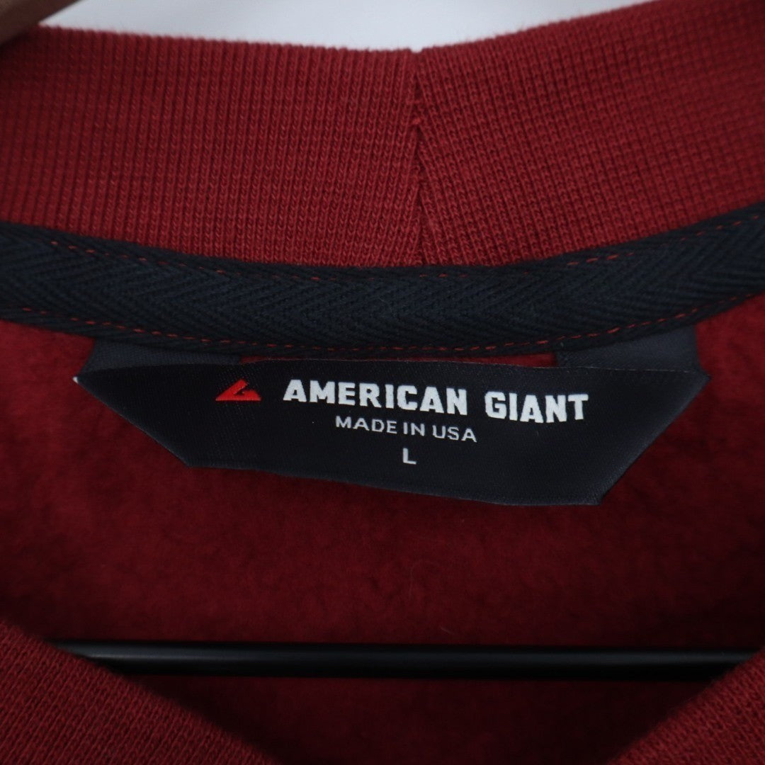 American Giant Midweight Sweatshirt Mens L Red Fleece Snap Henley Raglan Sleeve
