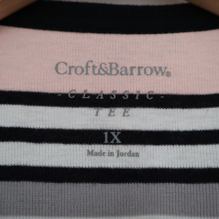 Croft & Barrow Classic Tee Shirt Womens Plus 1X Multicolor Horizontal Striped