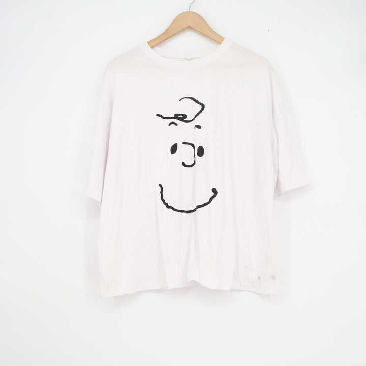 XMZC Charlie Brown Face Graphic T-Shirt White Cotton Short Sleeve Peanuts Men M