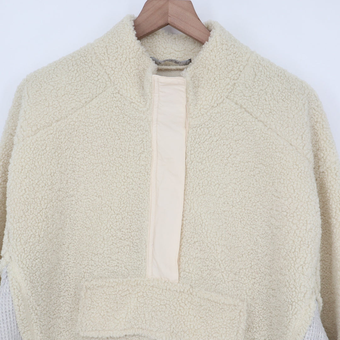 Blueb. Sherpa Jacket Womens Medium Ivory Half Zip Raglan Long Sleeve Mock Neck