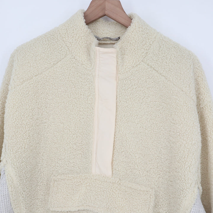 Blueb. Sherpa Jacket Womens Medium Ivory Half Zip Raglan Long Sleeve Mock Neck