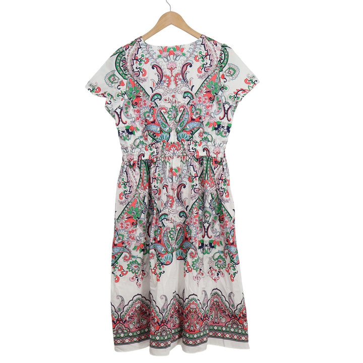 Talbots Petite 12P Cotton Paisley V-Neck Midi Dress Pink Green White