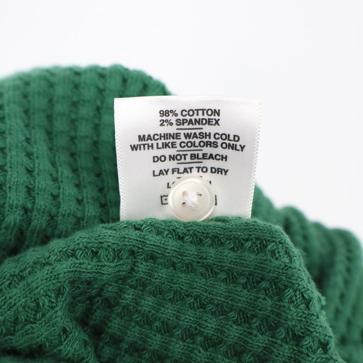 American Giant T-Shirt Men L Hunter Green Waffle Knit Cotton Stretch Henley Neck