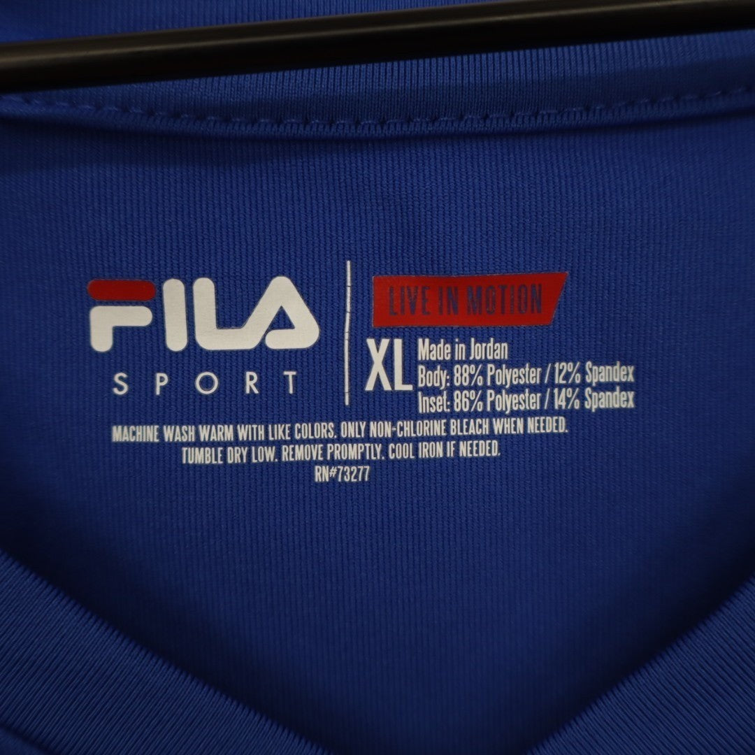 Fila Sport Live In Motion T Shirt Womens XL Blue Stretch V-Neck Short Sleeve