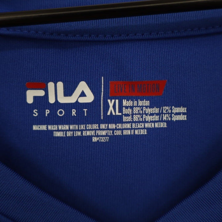 Fila Sport Live In Motion T Shirt Womens XL Blue Stretch V-Neck Short Sleeve