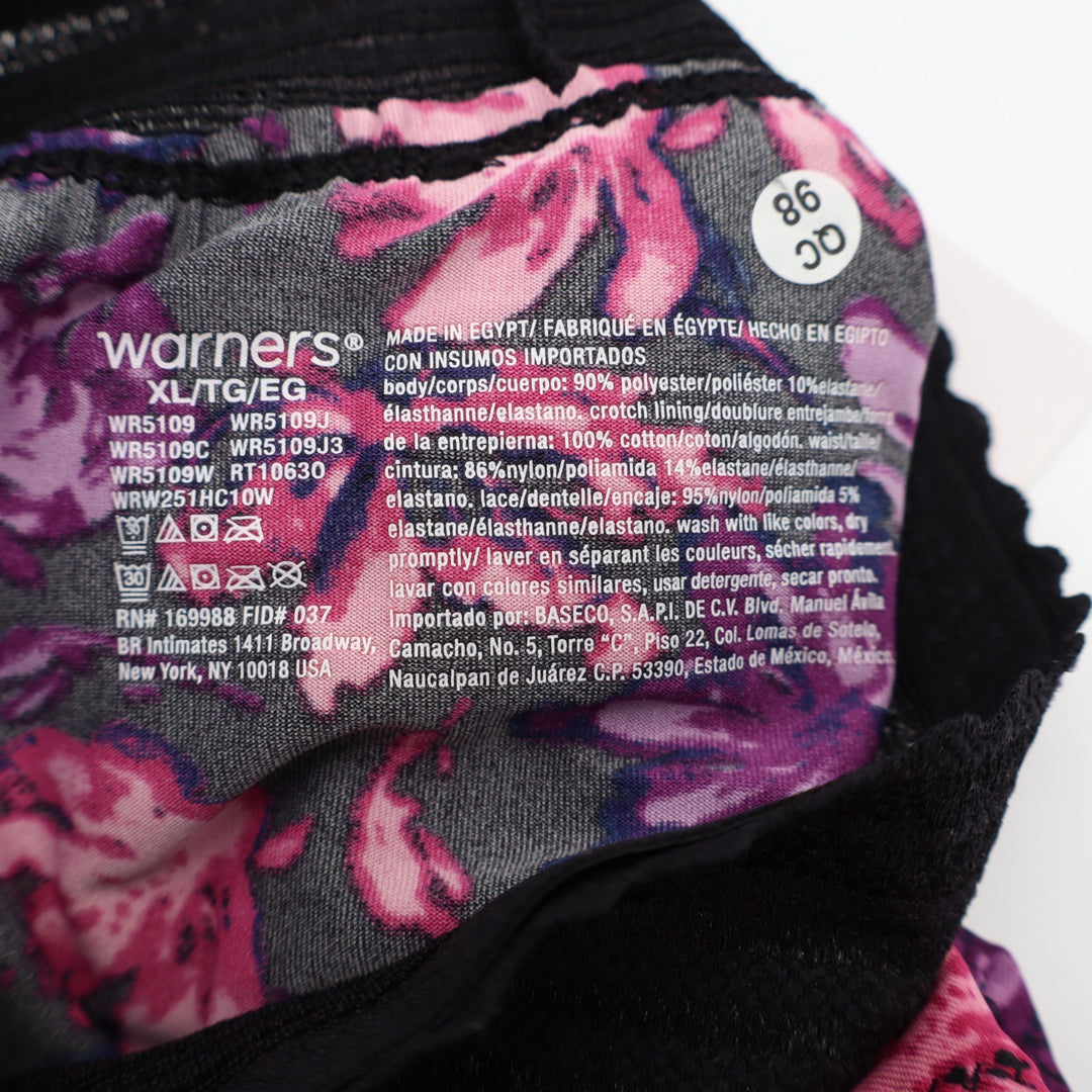 Warner's No Pinching. No Problems. Hi-Cut Brief Womens XL Black Floral Stretch