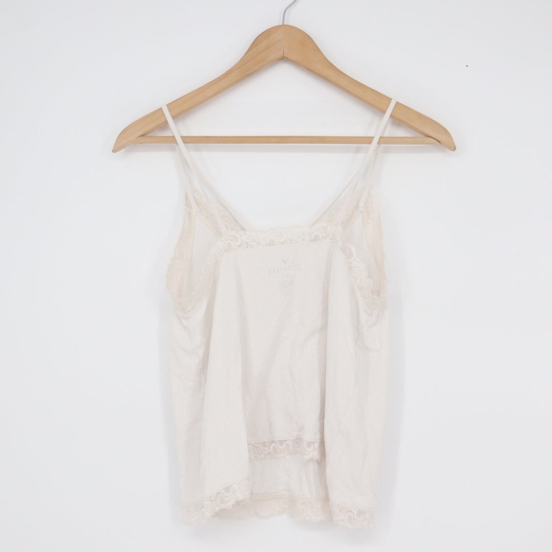 American Eagle Soft Sexy Rib Lace Trim Camisole Cream White XS