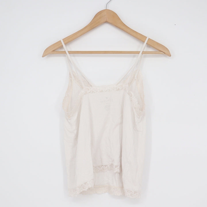 American Eagle Soft Sexy Rib Lace Trim Camisole Cream White XS