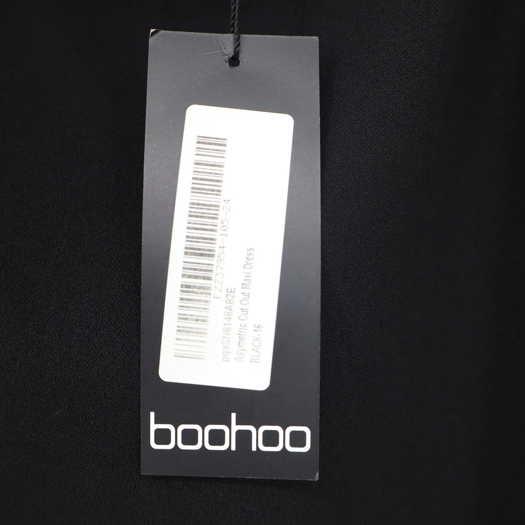 Boohoo Womens Asymmetric Cut Out Maxi Dress Black Long Sleeve Size 12 NEW