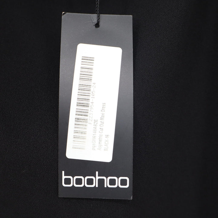 Boohoo Womens Asymmetric Cut Out Maxi Dress Black Long Sleeve Size 12 NEW