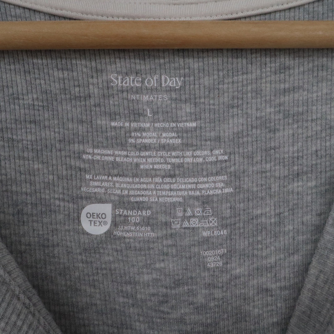 State of Day Intimates Womens Large Heather Grey Ribbed Modal Sleep Shirt Pocket