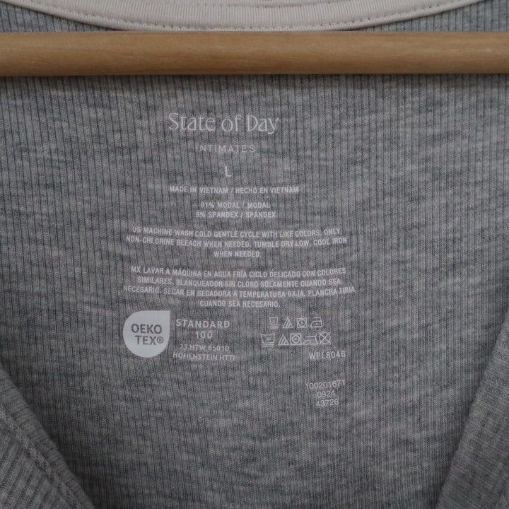 State of Day Intimates Womens Large Heather Grey Ribbed Modal Sleep Shirt Pocket