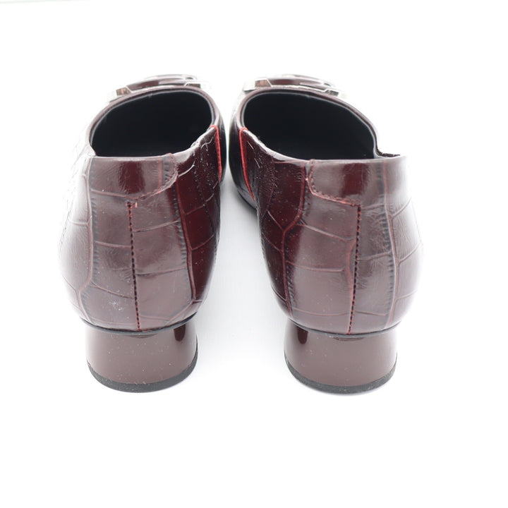 Vero Cuoio Burgundy Croc Embossed Leather Square Toe Buckle Low Block Heel 8