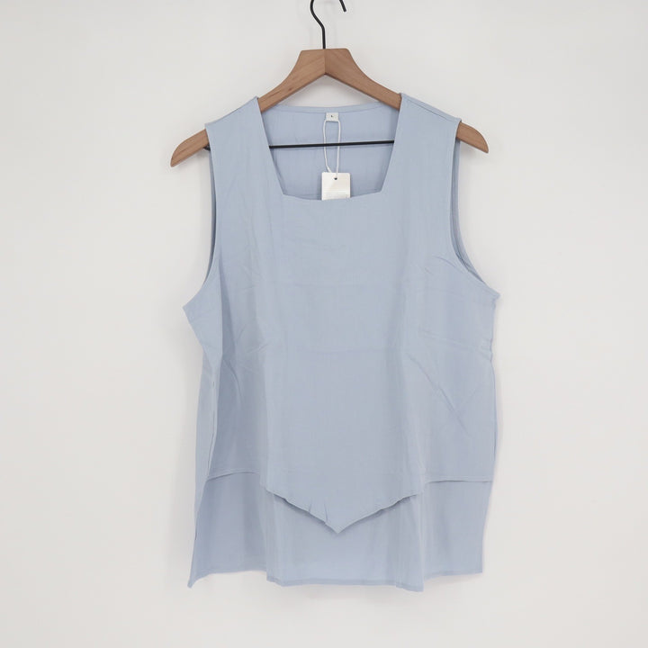 Light Blue Sleeveless Square Neck Layered Hem Blouse Top Large