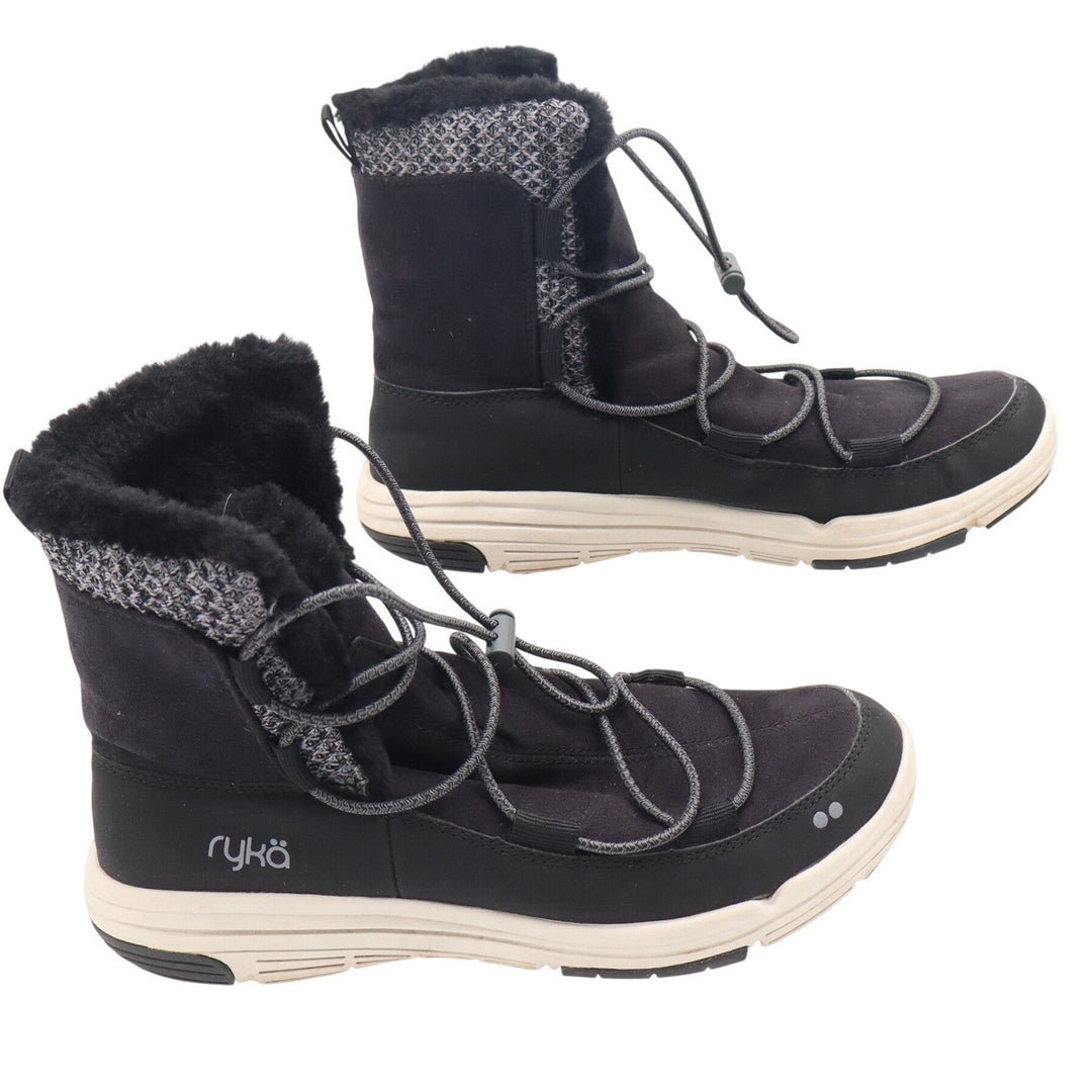 Ryka Aubonne Womens Black Faux Fur Lined Bungee Winter Snow Boots Size 8M