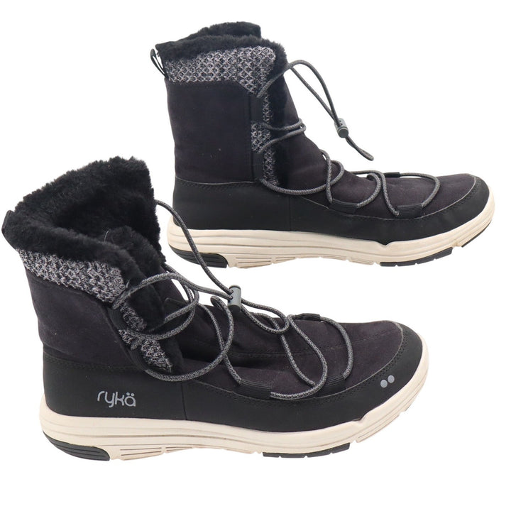 Ryka Aubonne Womens Black Faux Fur Lined Bungee Winter Snow Boots Size 8M