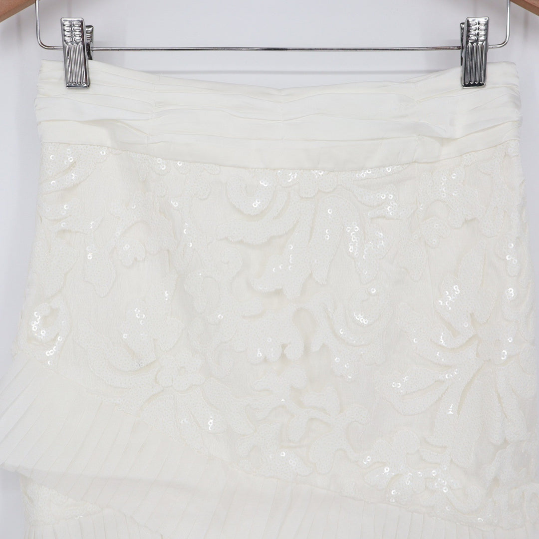 Naked Wardrobe The Statement White Sequin Floral Lace Pleated Mini Skirt L