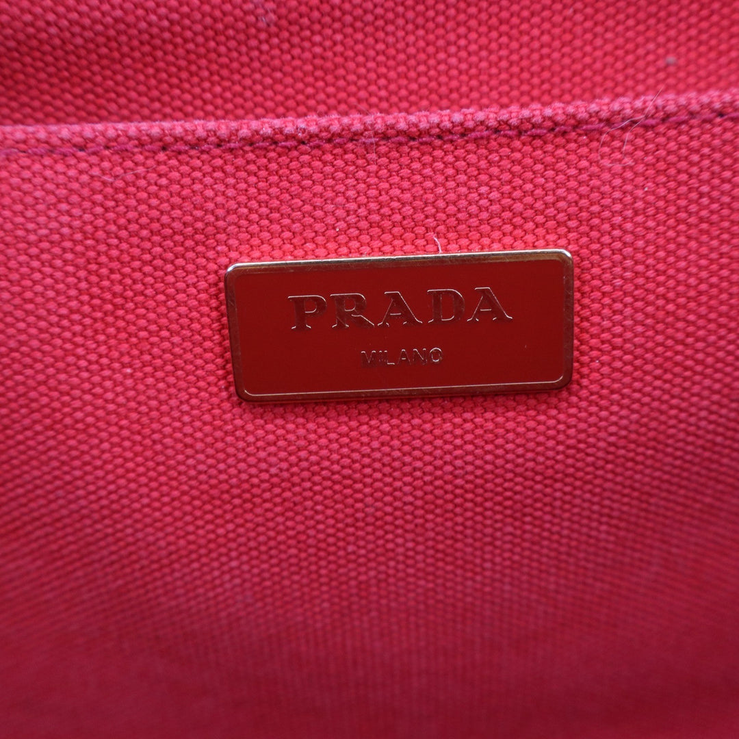 Prada Canapa Tote Bag Red Canvas Logo Handbag Rosso Gold Hardware
