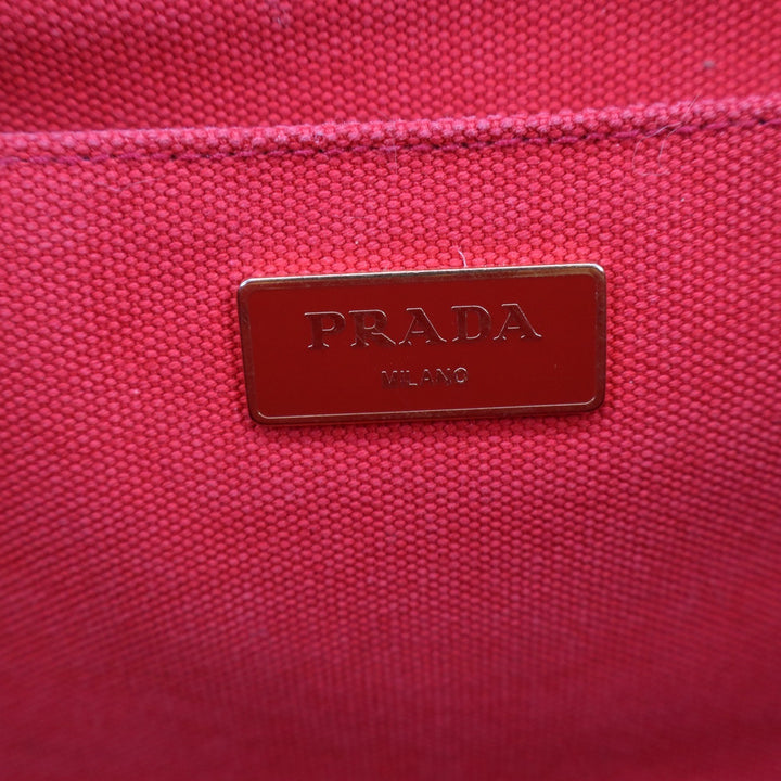 Prada Canapa Tote Bag Red Canvas Logo Handbag Rosso Gold Hardware