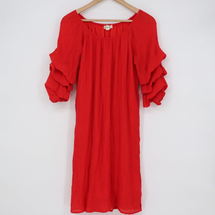 Indigo Rose Red Tiered Ruffle Sleeve Crinkle Shift Dress Large