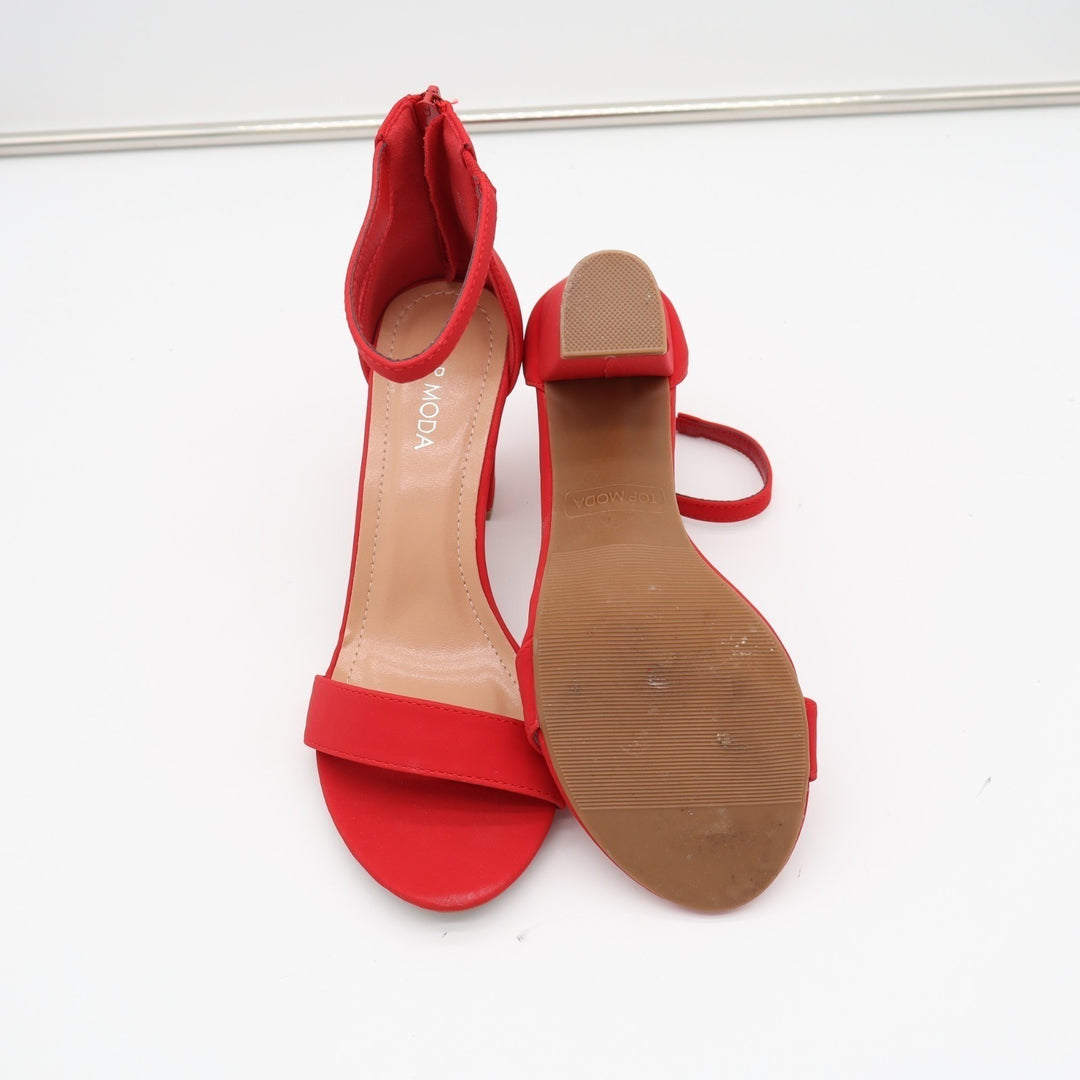Top Moda Hannah-1 Fashion Womens 7.5 Red Ankle Strap Block High Heel Sandals