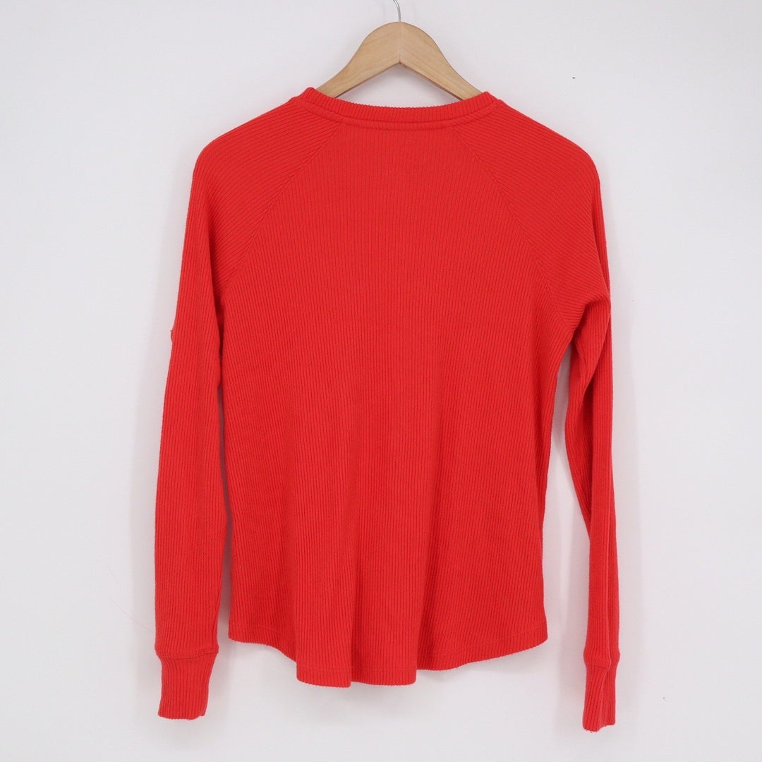 American Eagle Red Ribbed Raglan Long Sleeve Crew Neck Top XS