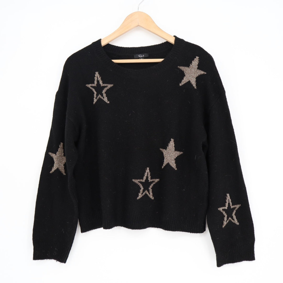 Rails Perci Sweater Womens Medium Black Star Print Wool Long Sleeve Crew Neck
