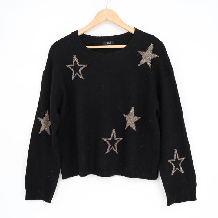 Rails Perci Sweater Womens Medium Black Star Print Wool Long Sleeve Crew Neck