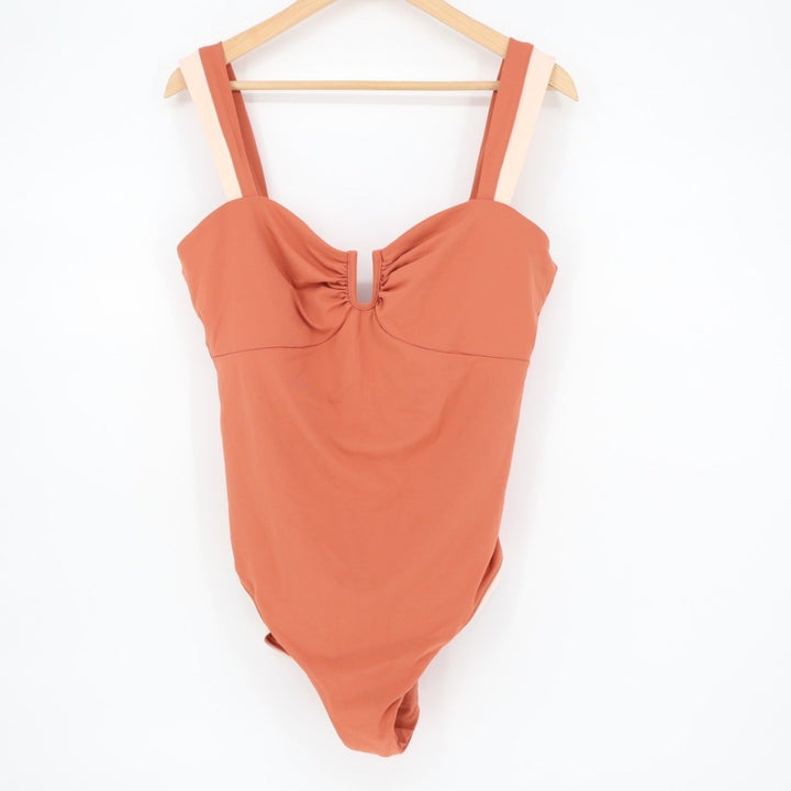 Terracotta Orange One Piece Swimsuit Square Neck Adjustable Straps Size 16