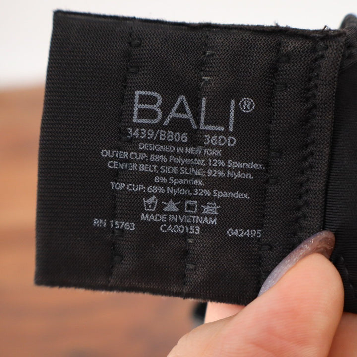 Bali One Smooth U Ultra Light Bra Womens 36DD Black Stretch Underwire Padded
